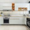3d rendering modern kitchen counter with white and biege design 3d rendering modern kitchen counter with white and biege design